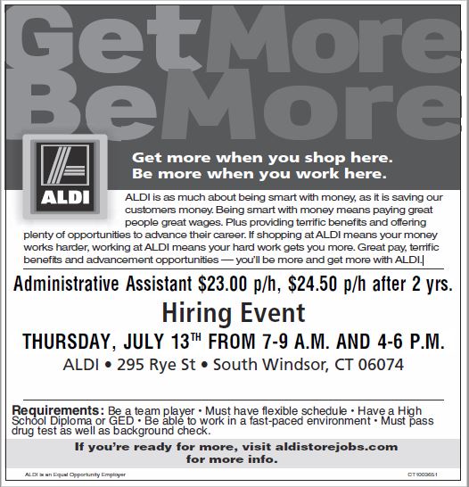 Job Details South Windsor Hiring Event at Aldi